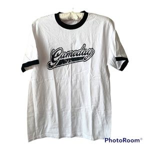Sassafras GameDay White T-shirt with Black Trim on Sleeves and Neck Medium